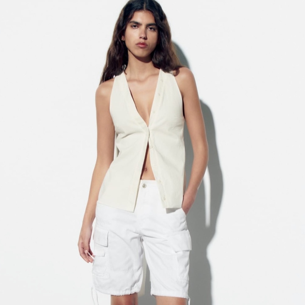 Zara White Linen Blend Halter Top NWOT